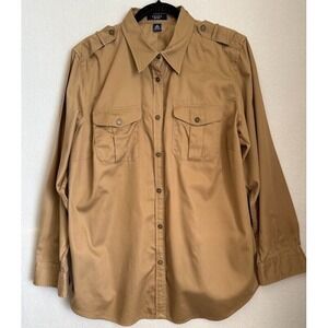 Chaps Shirt Top  Womens Size 2X Brown  Long Sleeve Button Up Pockets Casual